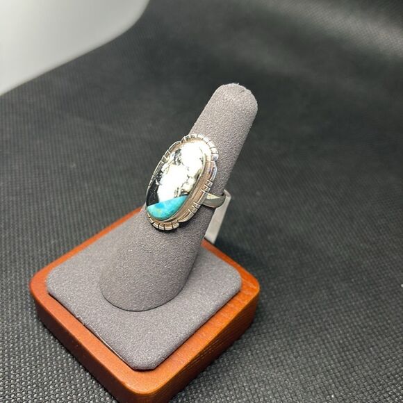 NWT White Buffalo Jasper & Turquoise 925 Silver Ring Size 6 - Picture 2 of 4